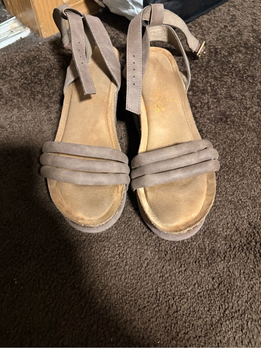 Maurices Taupe Platform Ankle-Strap Sandals